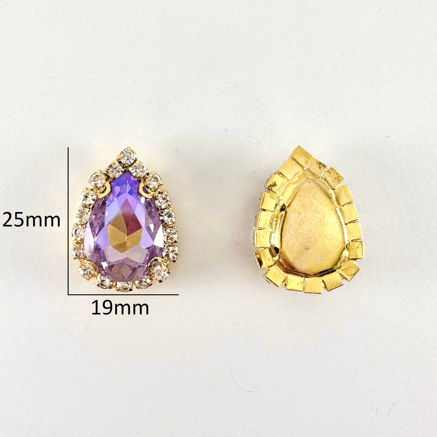 Buckle Edge Violet AB Glass Teardrop - Gold Setting