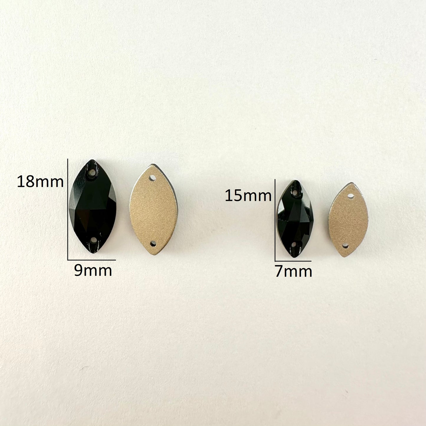Jet Black Glass Navette