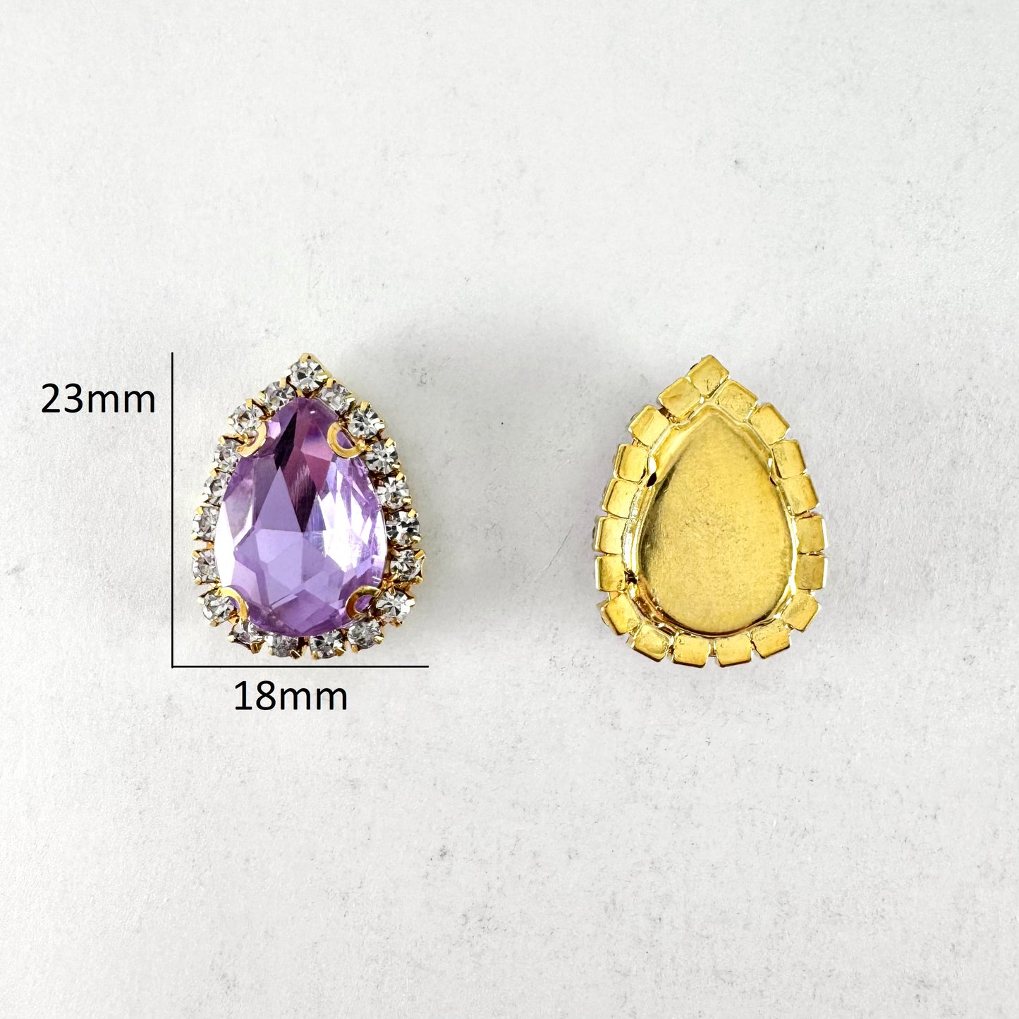 Buckle Edge Violet Glass Teardrop - Gold Setting