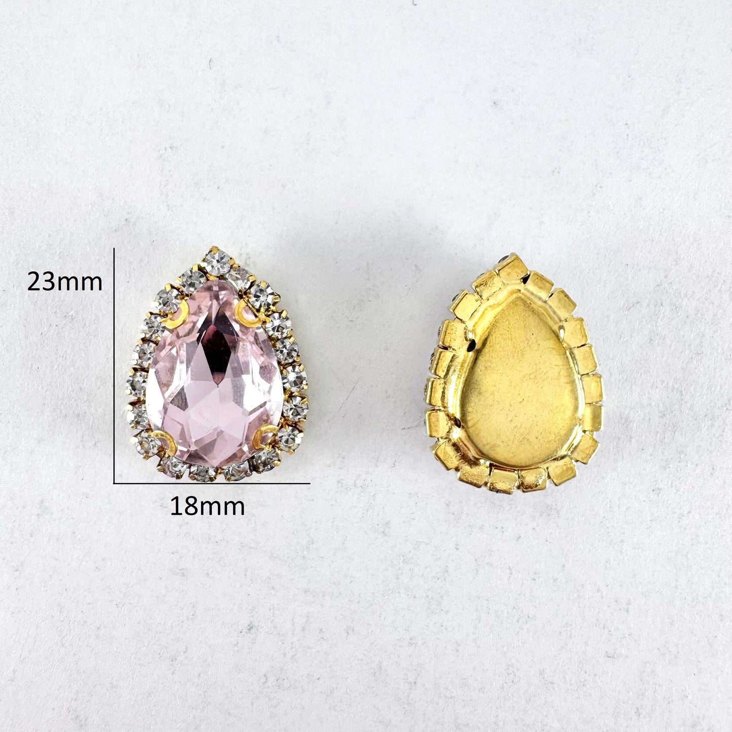 Buckle Edge Pink Glass Teardrop - Gold Setting