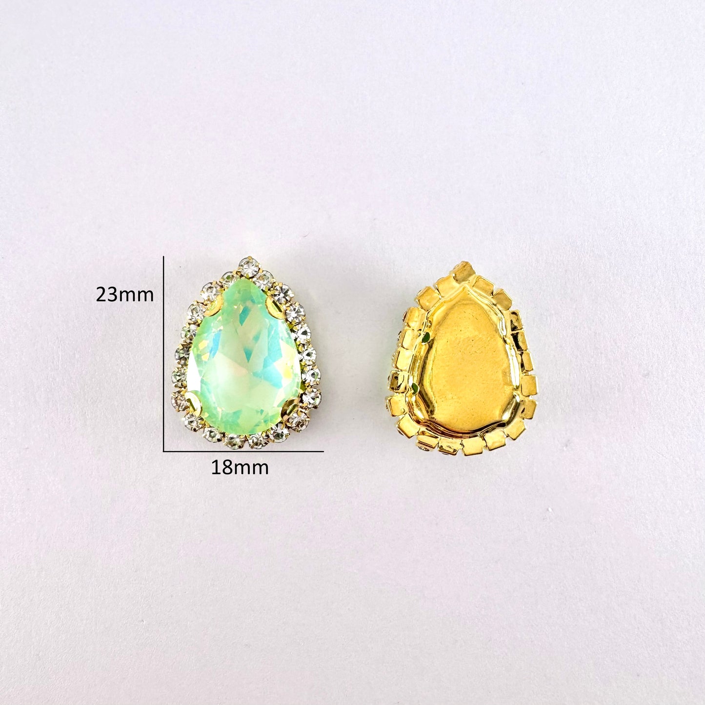 Buckle Edge Peridot AB Glass Teardrop - Gold Setting