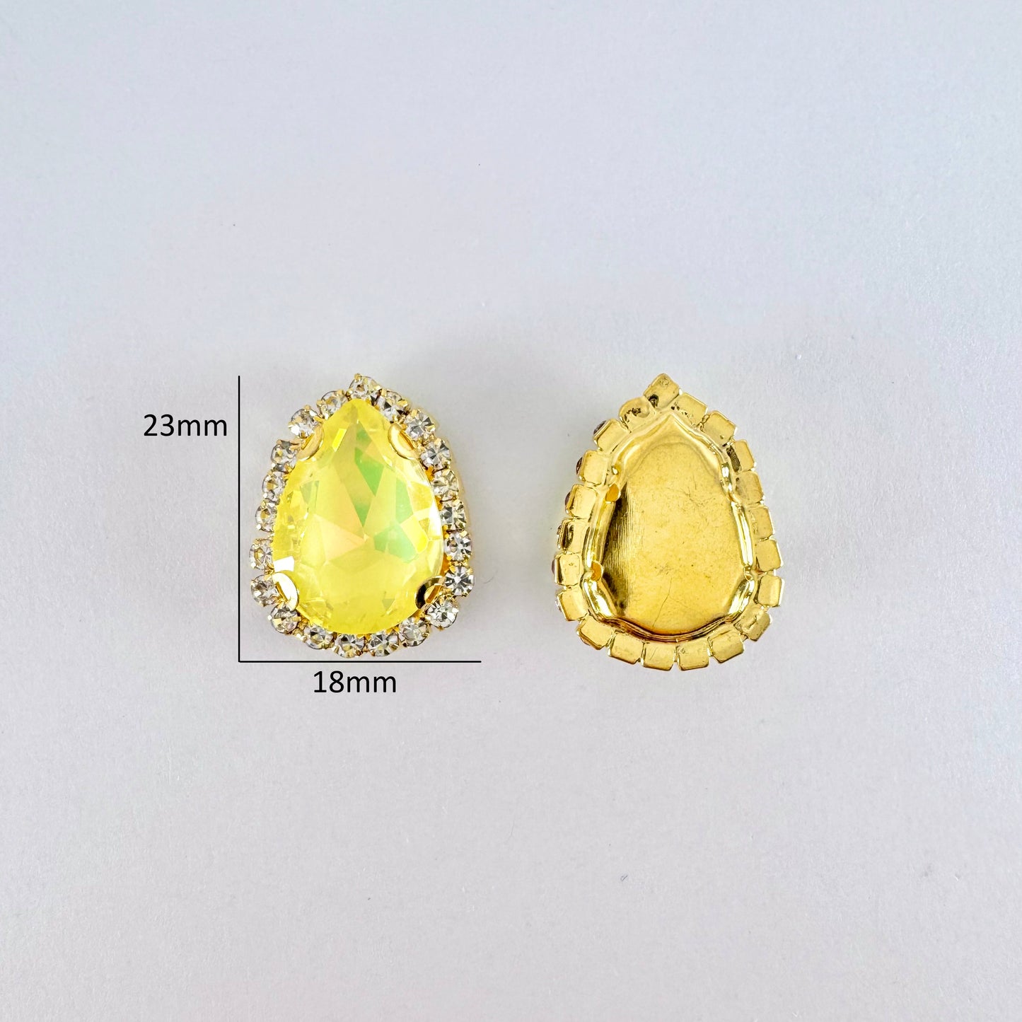 Buckle Edge Light Topaz AB Glass Teardrop - Gold Setting