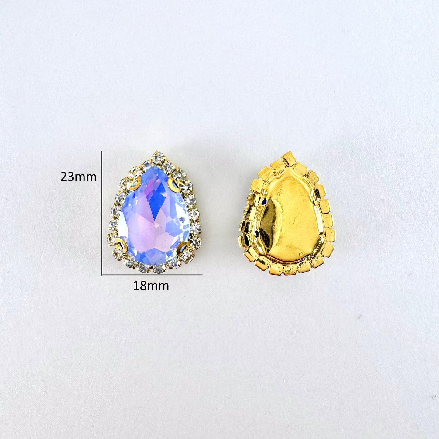 Buckle Edge Light Sapphire AB Glass Teardrop - Gold Setting