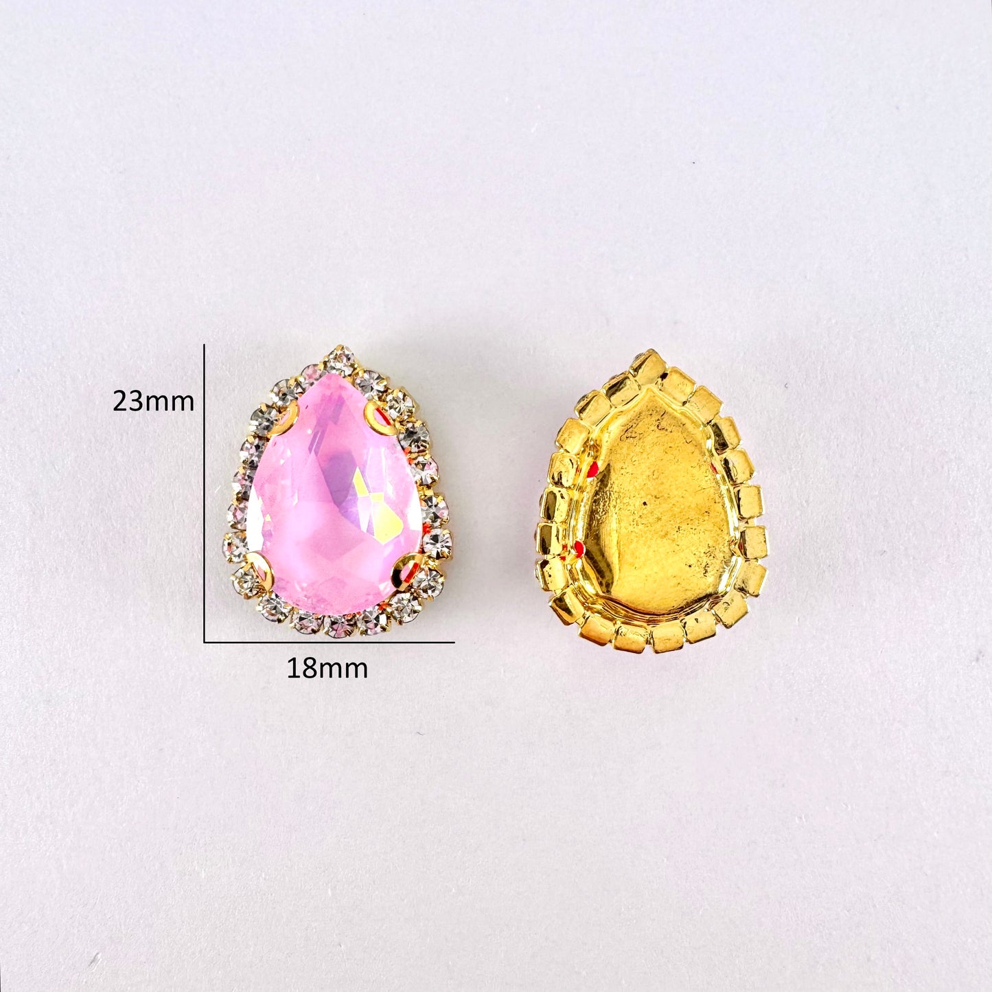 Buckle Edge Light Rose AB Glass Teardrop - Gold Setting