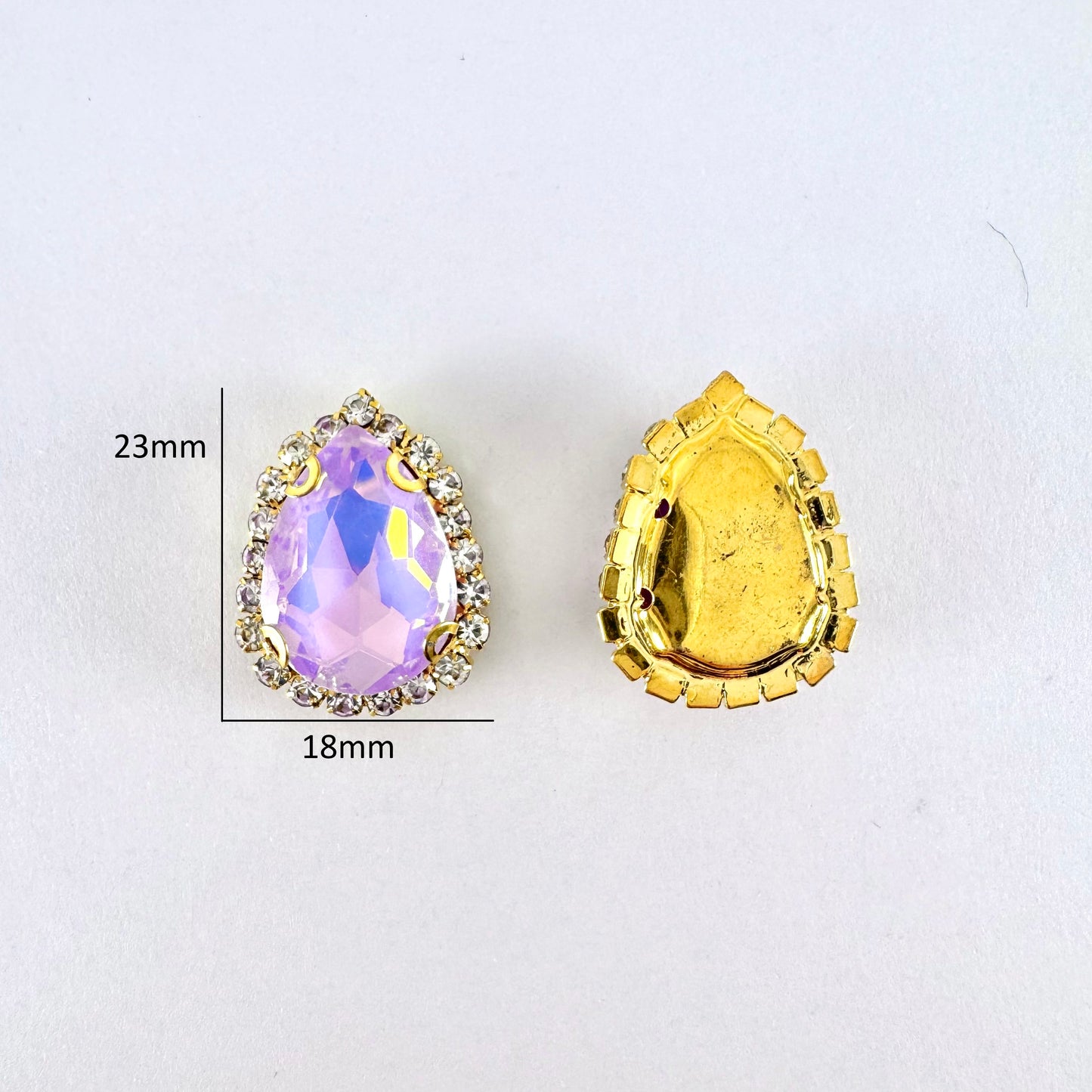 Buckle Edge Lavender AB Glass Teardrop - Gold Setting