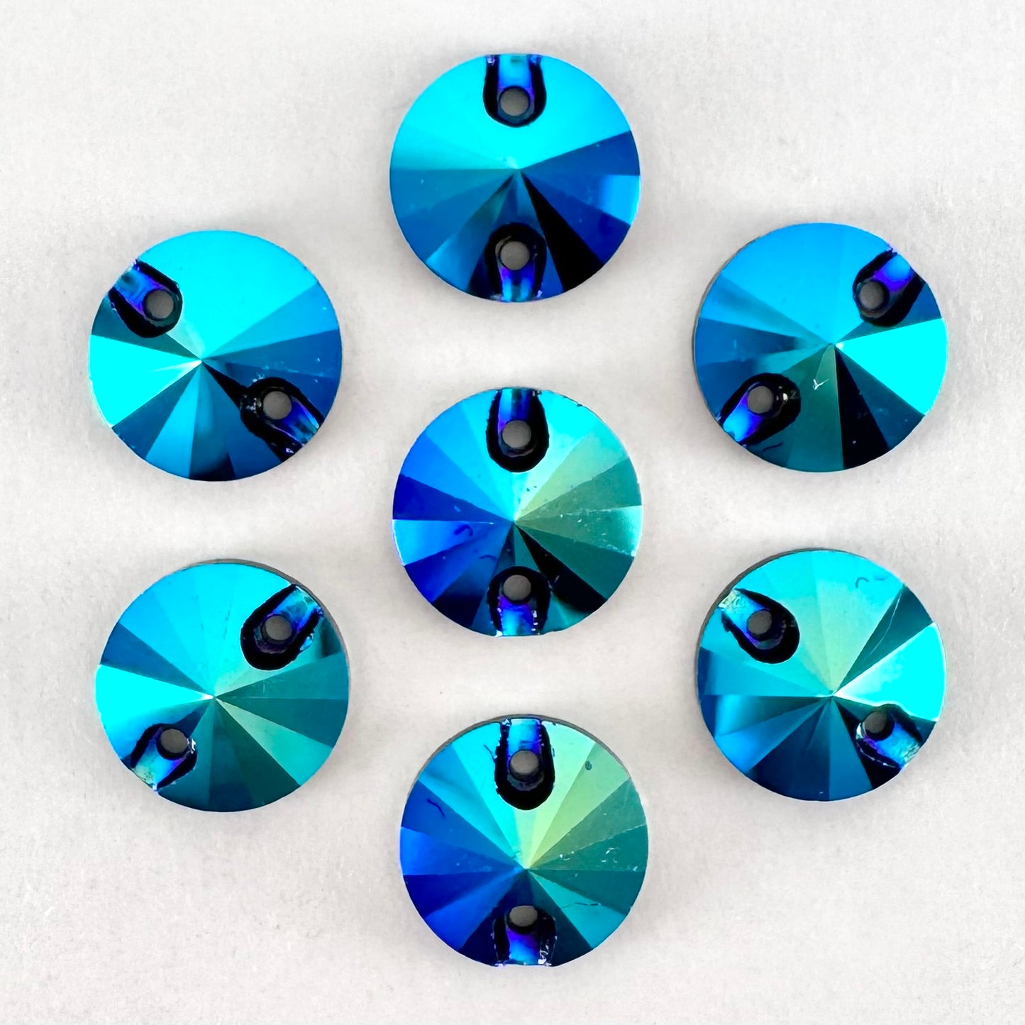 Dark Peacock Blue AB Glass Rivoli