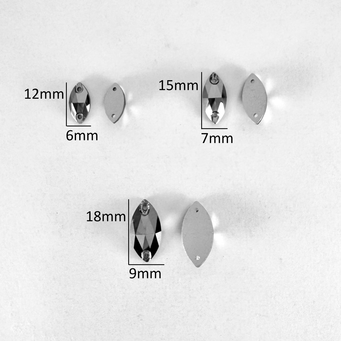 Jet Hematite Glass Navette