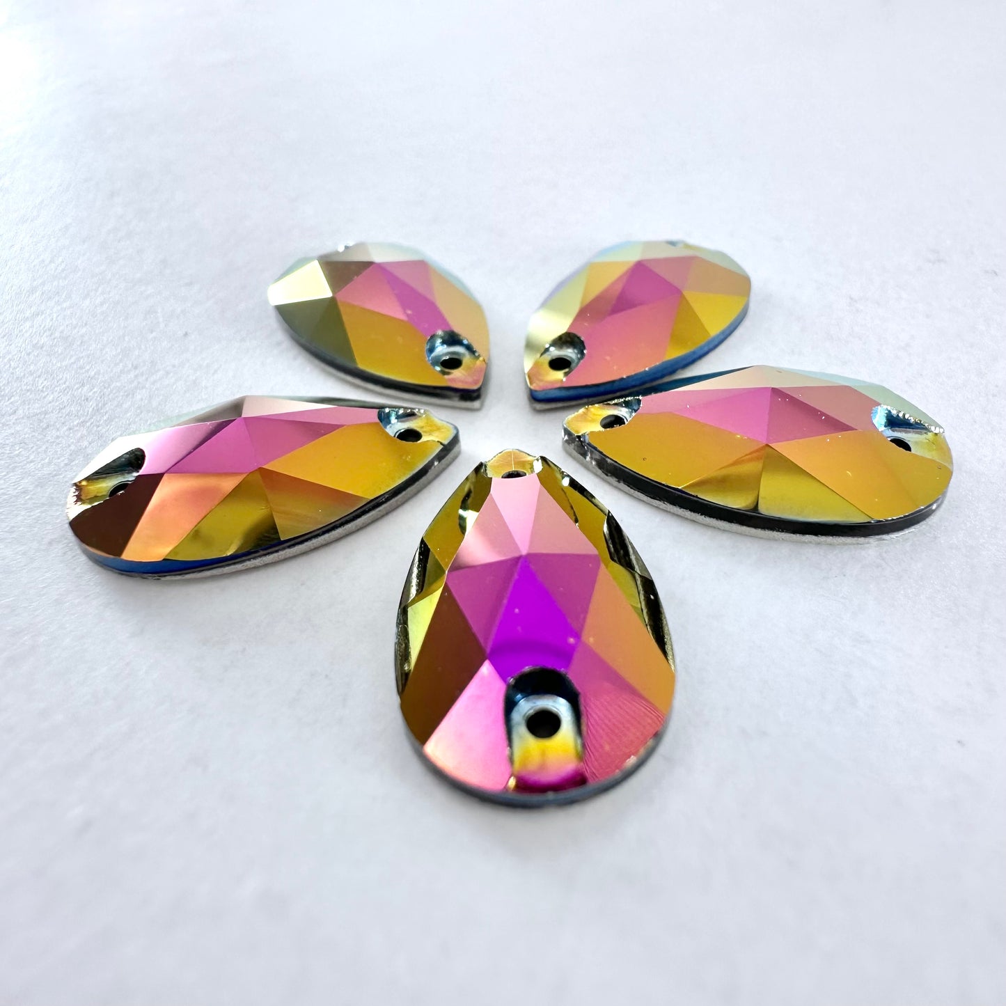 Metallic Rainbow Rose Gold Glass Teardrop