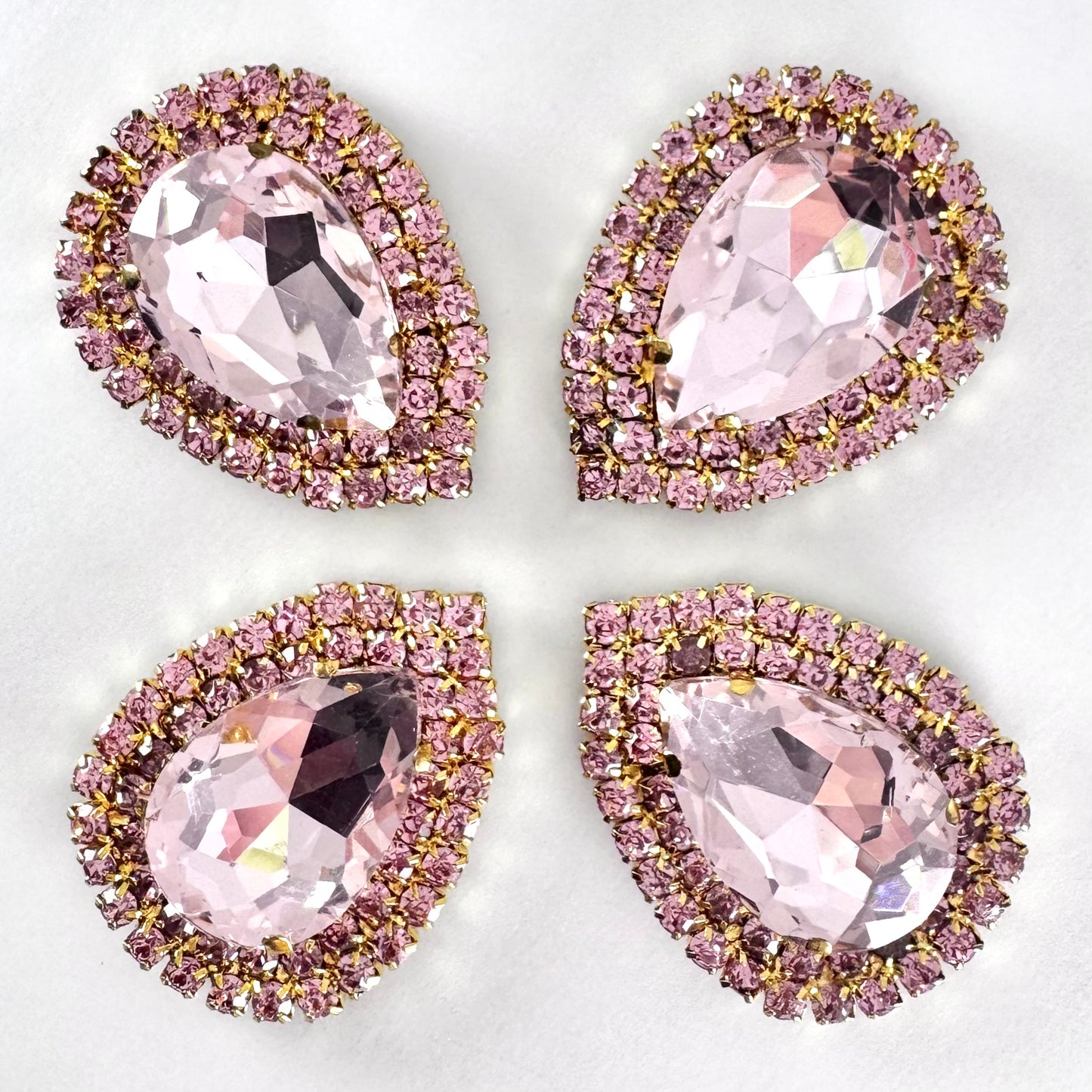 Double Buckle Edge Pink Glass Large Teardrop - Gold Setting