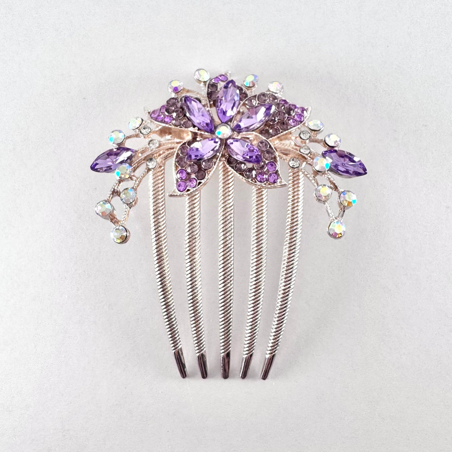 Jewelled Flower on Rose Gold Comb