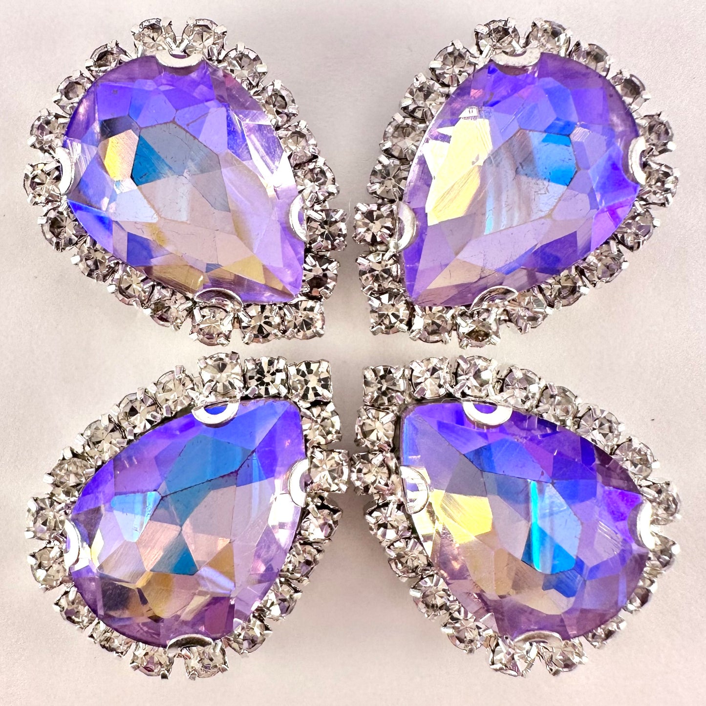 Buckle Edge Violet AB Glass Teardrop - Silver Setting