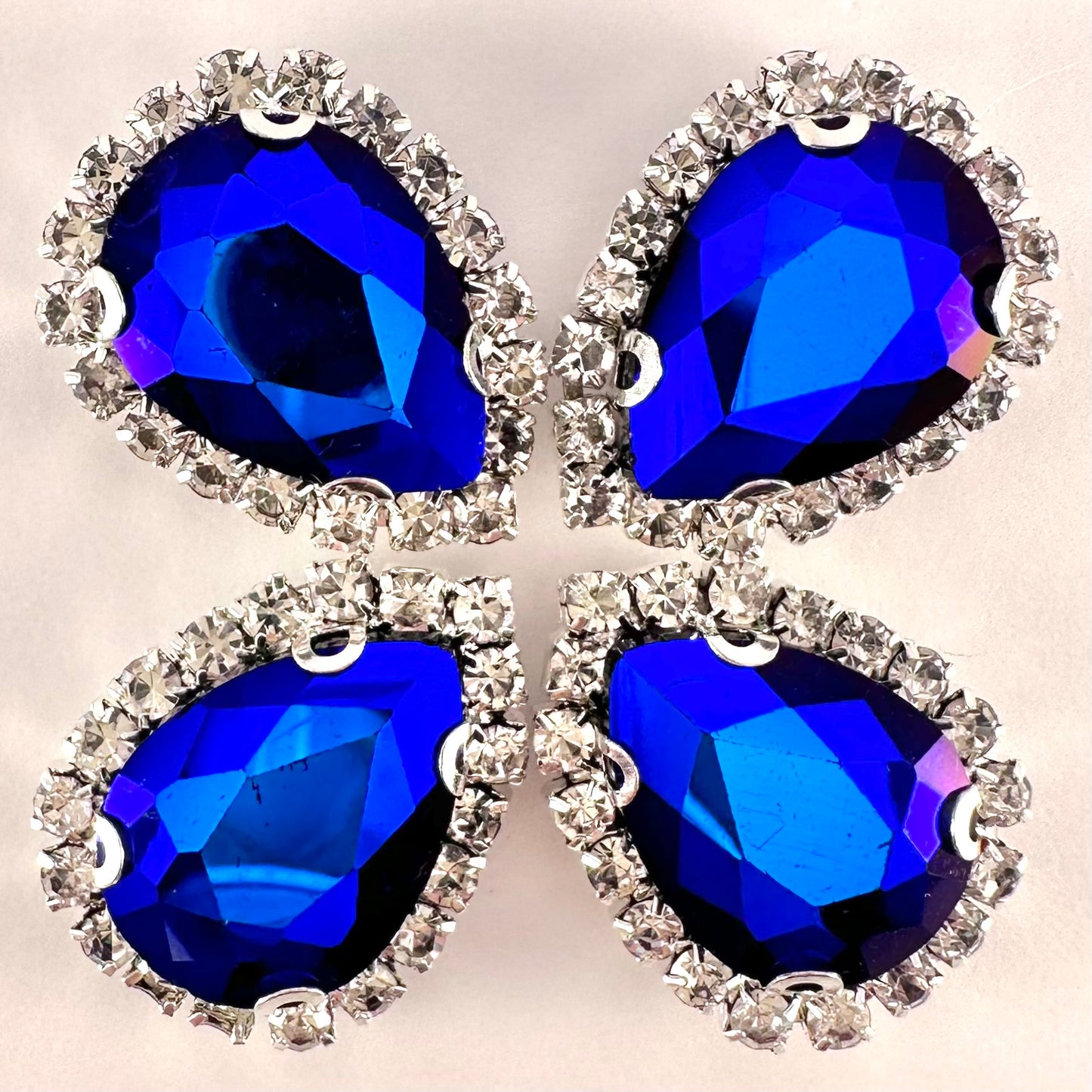 Buckle Edge Jet Black AB Glass Teardrop - Silver Setting