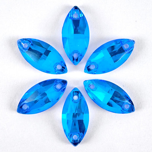 Luminous Neon Blue Glass Navette