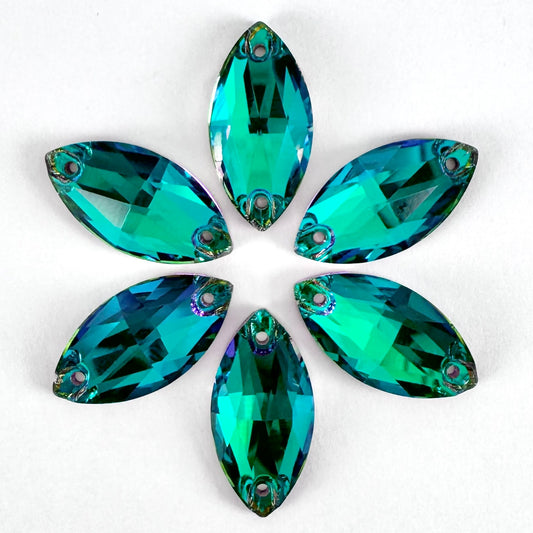 Emerald Heliotrope Glass Navette