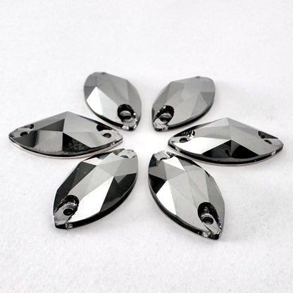 Jet Hematite Glass Navette