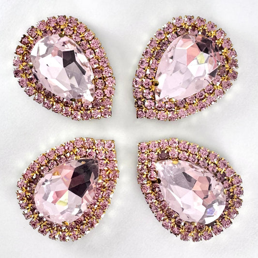 Double Buckle Edge Pink Glass Large Teardrop - Gold Setting