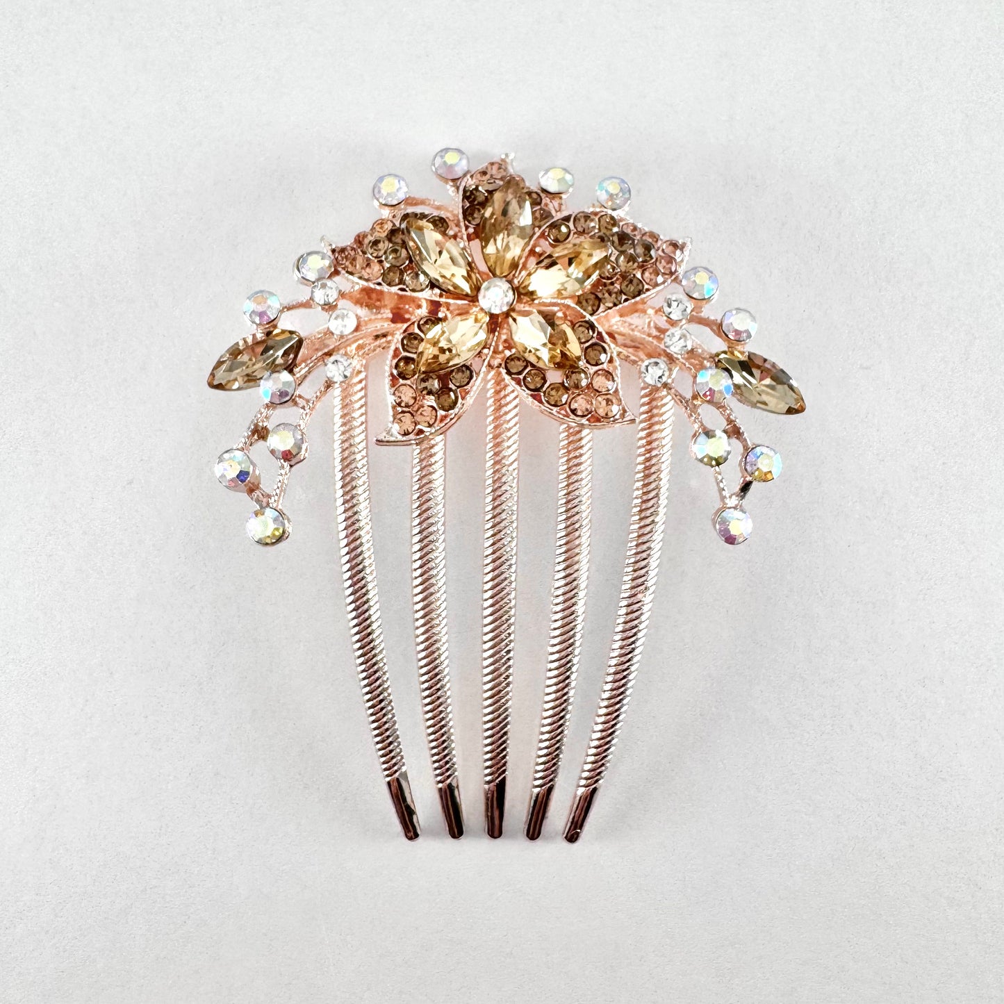 Jewel Flower on Gold Comb
