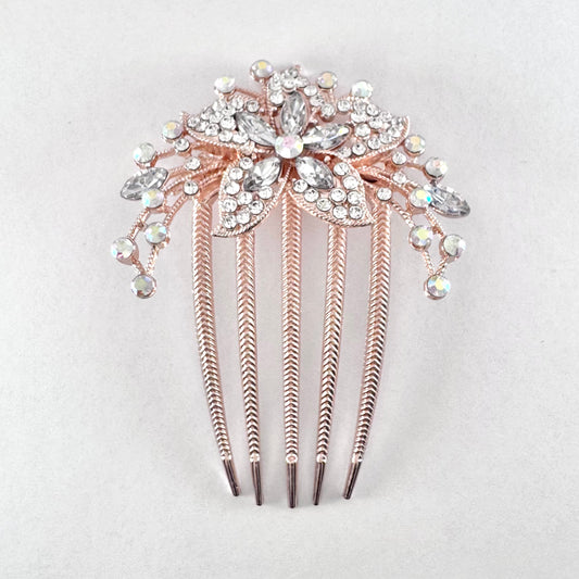 Jewel Flower on Gold Comb