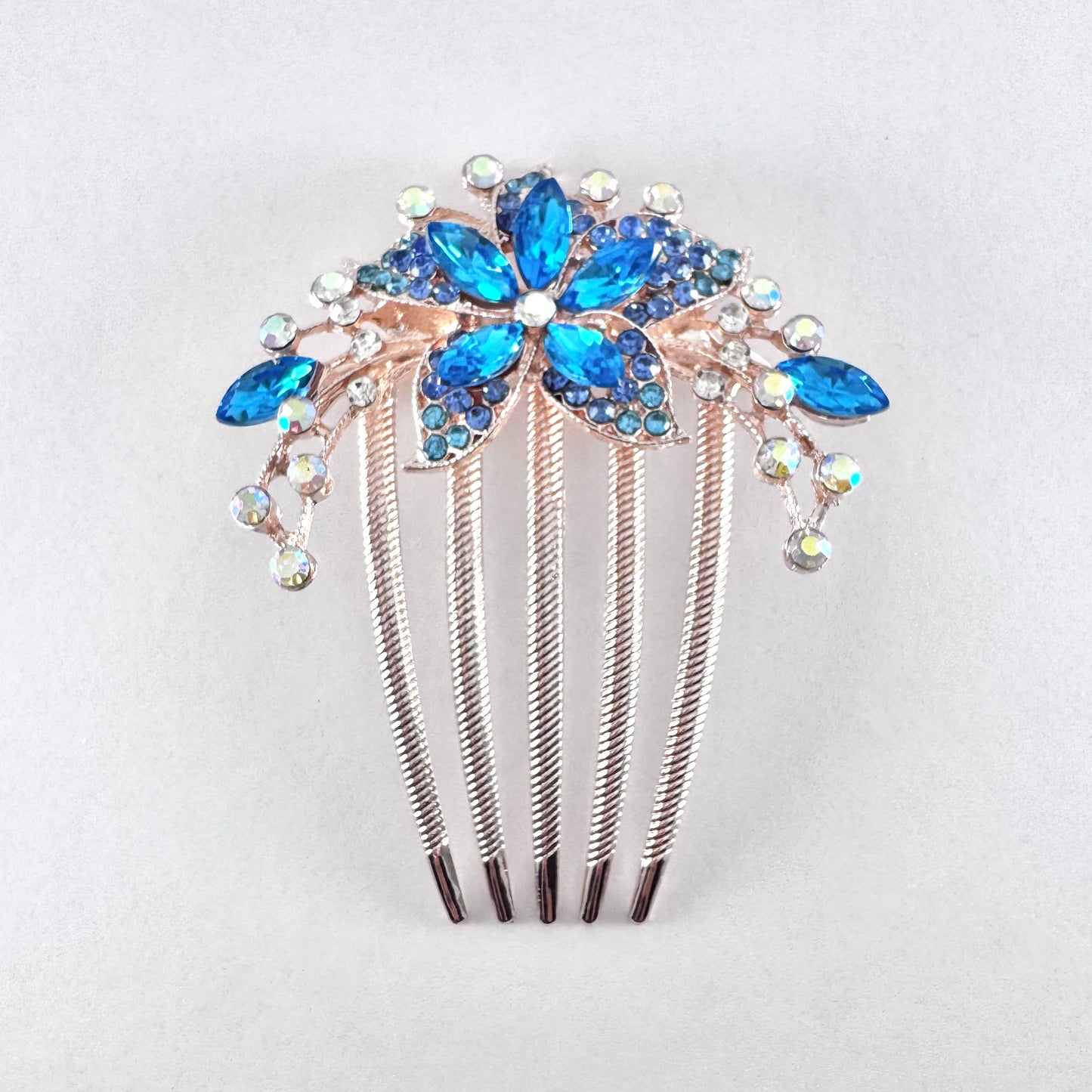 Jewel Flower on Gold Comb