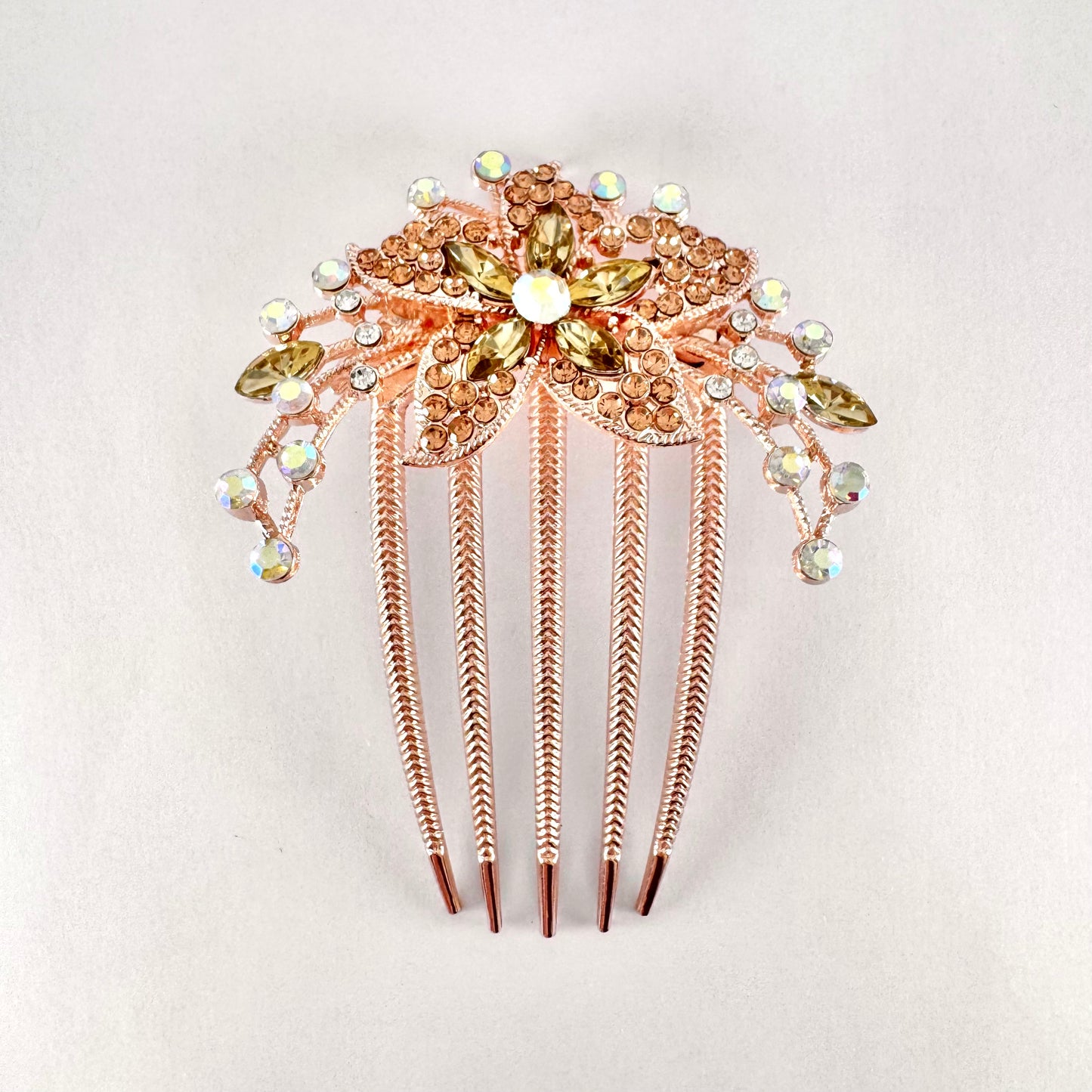 Jewel Flower on Gold Comb