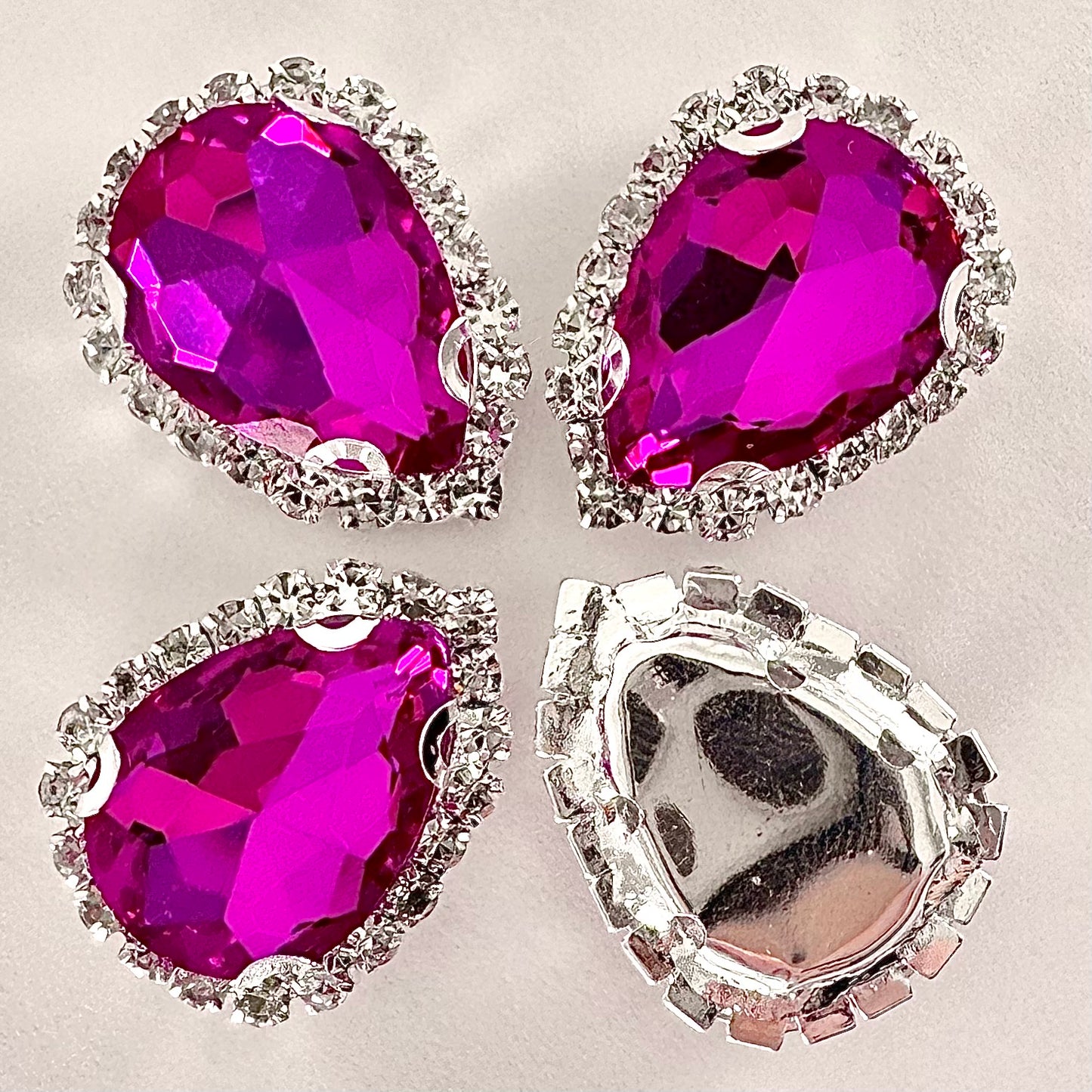 Buckle Edge Rose Glass Teardrop - Silver Setting
