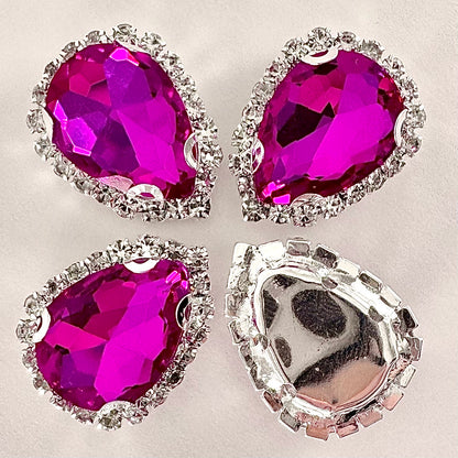 Buckle Edge Rose Glass Teardrop - Silver Setting