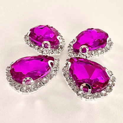 Buckle Edge Rose Glass Teardrop - Silver Setting