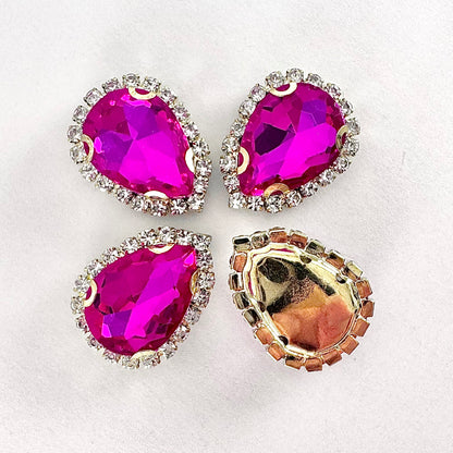 Buckle Edge Rose Glass Teardrop - Gold Setting