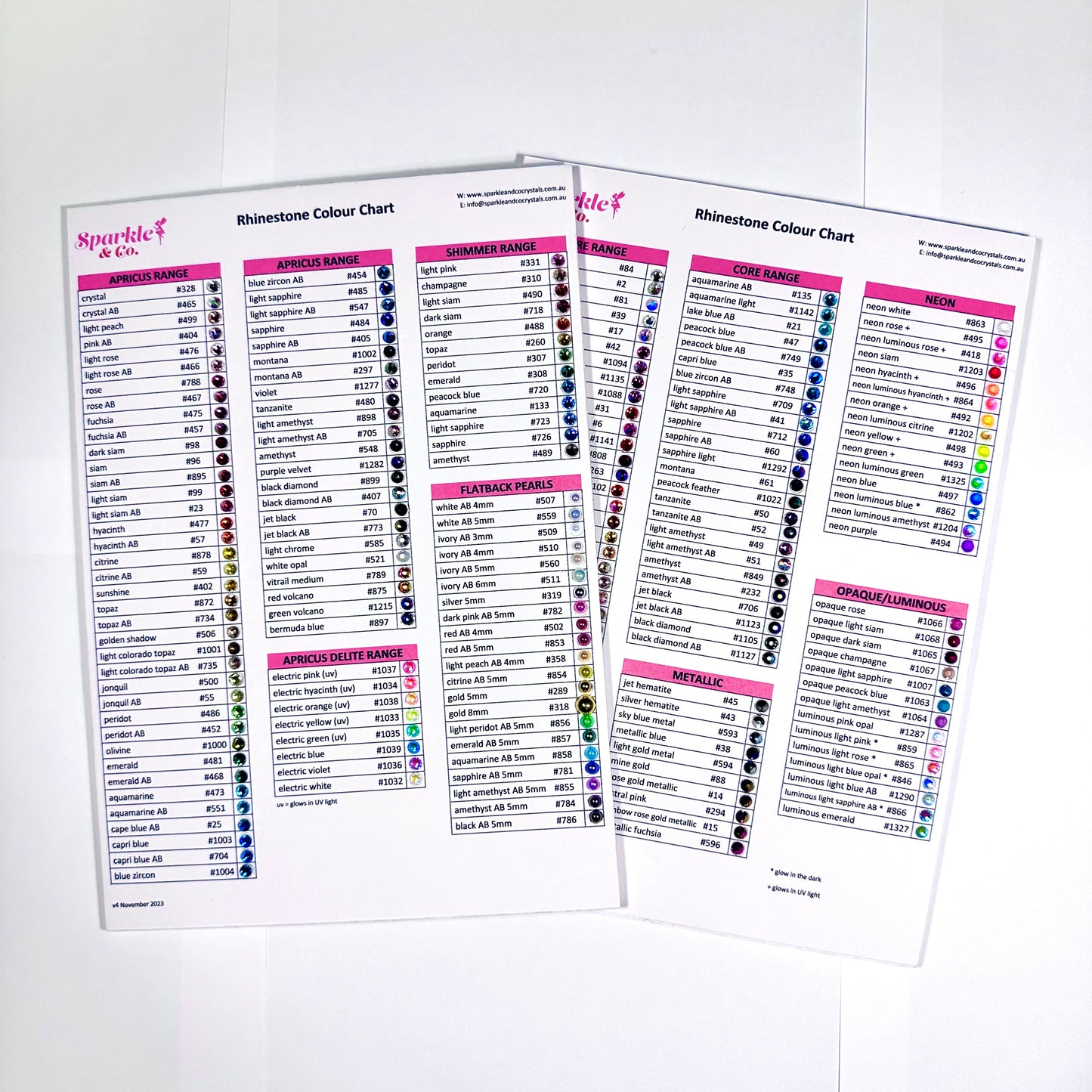 Rhinestone Colour Chart | Sparkle & Co. Crystals