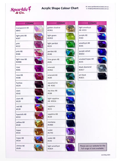 Acrylic Crystal Shapes Chart