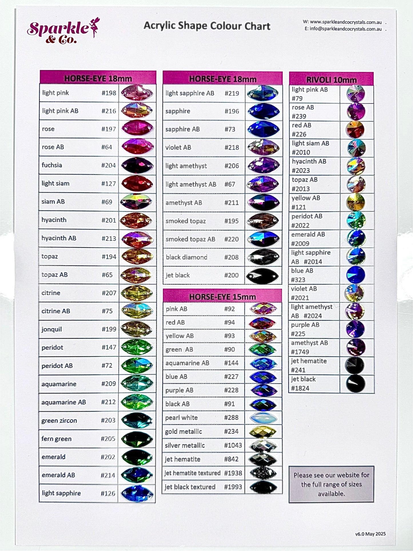 Acrylic Crystal Shapes Chart