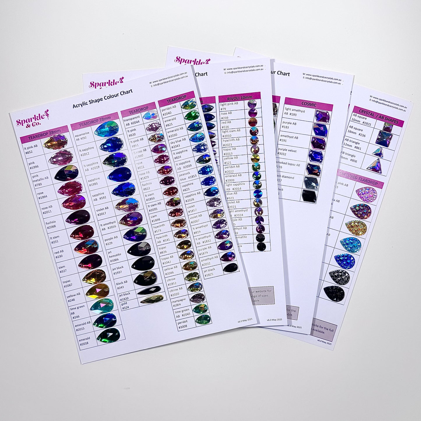 Acrylic Crystal Shapes Chart