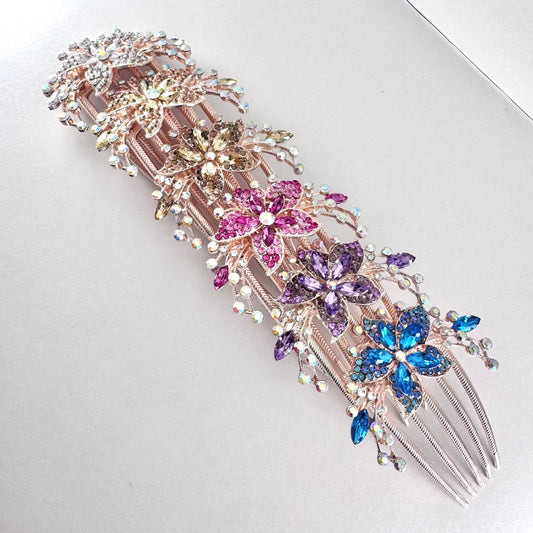 Jewelled Flower on Rose Gold Comb
