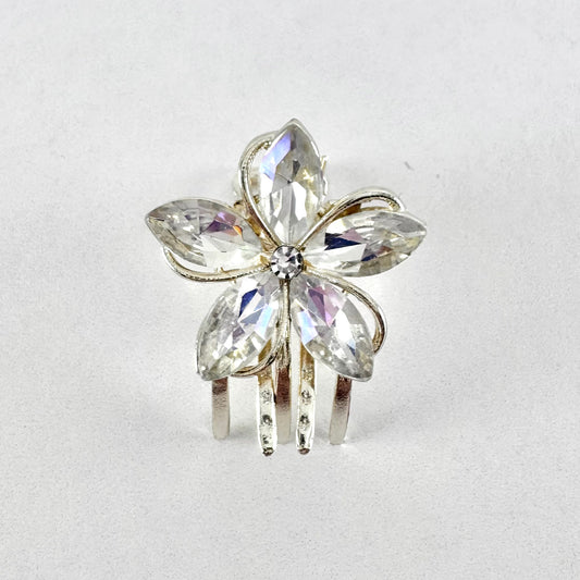 Silver Hair Clip with Crystal Flower