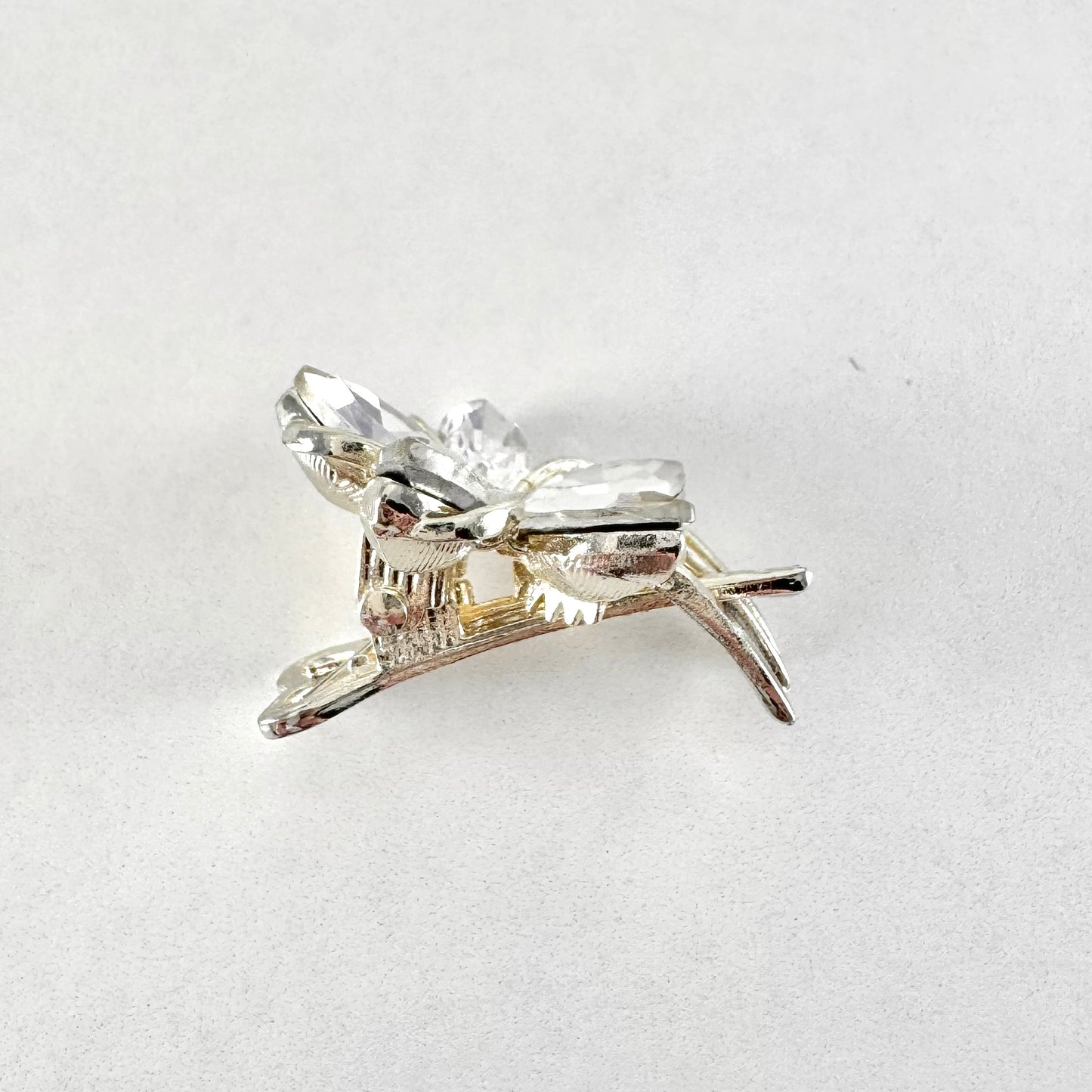 Silver Hair Clip with Crystal Flower
