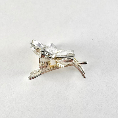 Silver Hair Clip with Crystal Flower