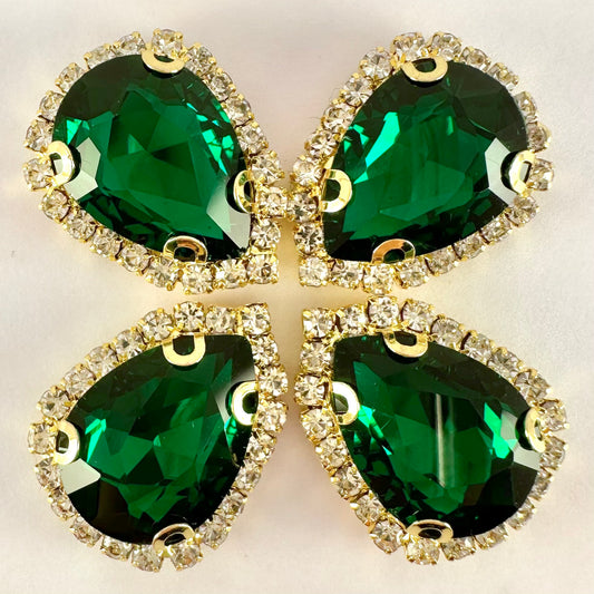 Buckle Edge Emerald Glass Teardrop - Gold Setting